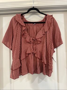 Old Navy Red Gingham Ruffle Peplum Blouse
